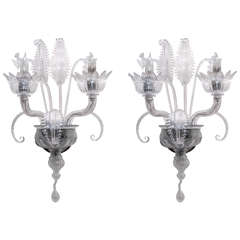 SALE Pair of Sconces in Clear Murano Glass